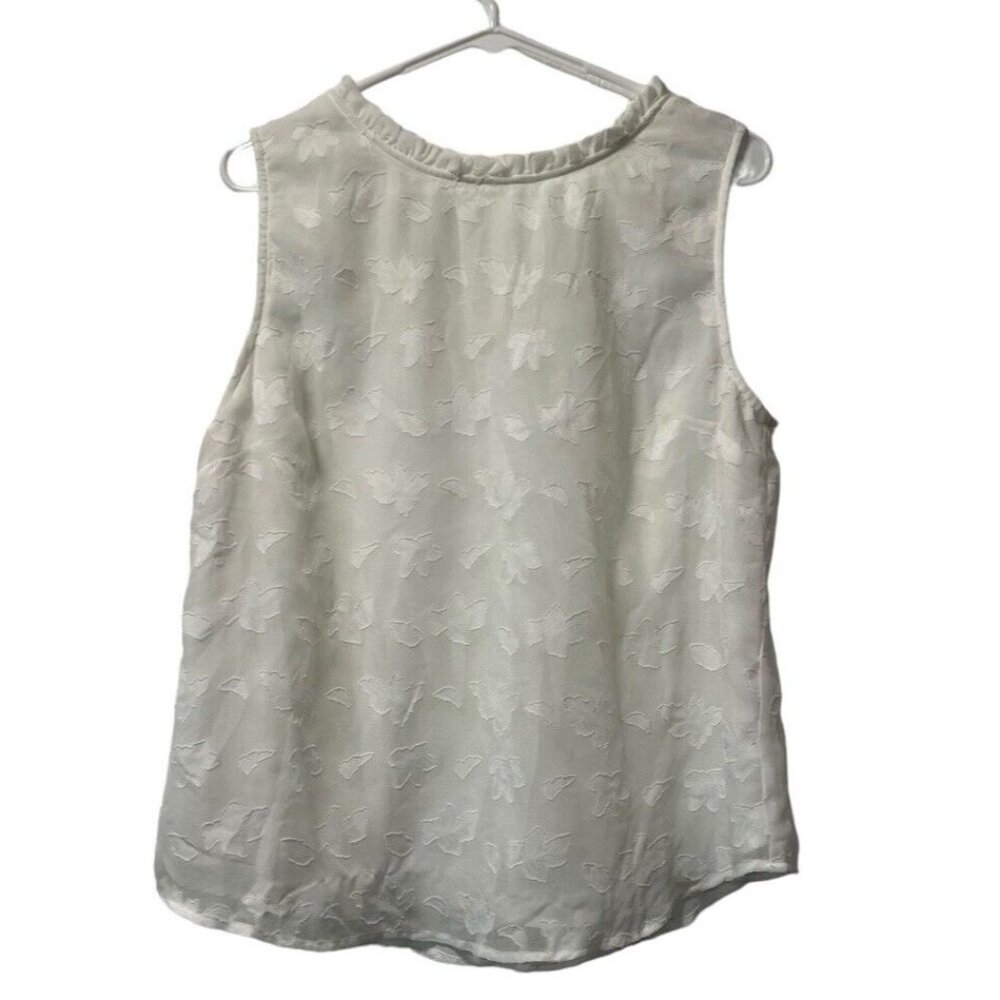 Fun 2 Fun Sleeveless Tank Top Size Large White Leaf Lightweight Preppy Career